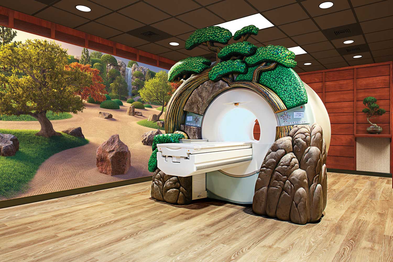 An image of a heavily decorated MRI machine